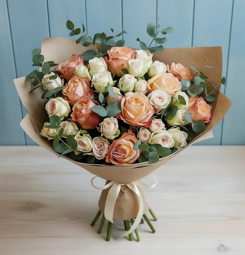 Букет цветов из: Альстромерии и Розы в Пустошу