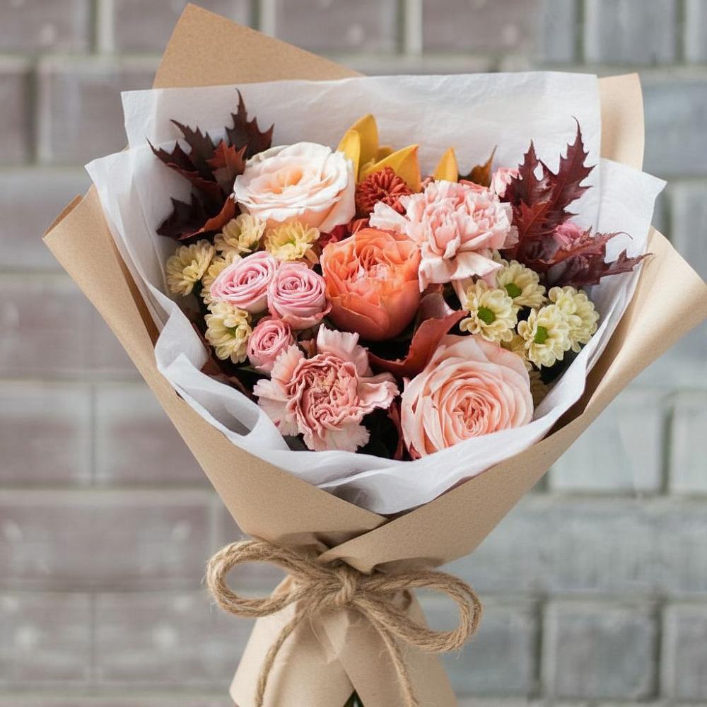 Букет цветов из: Гвоздики, Хризантемы и Розы в Пустошу