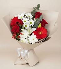 Букет цветов из:  Розы, Хризантемы, Герберы и Лилии в Пустошу