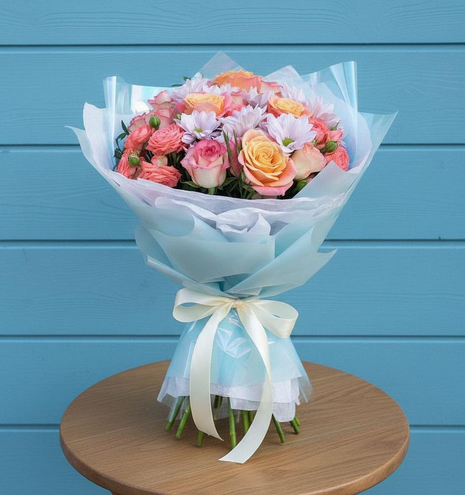 Букет цветов из: Хризантемы и Розы в Пустошу