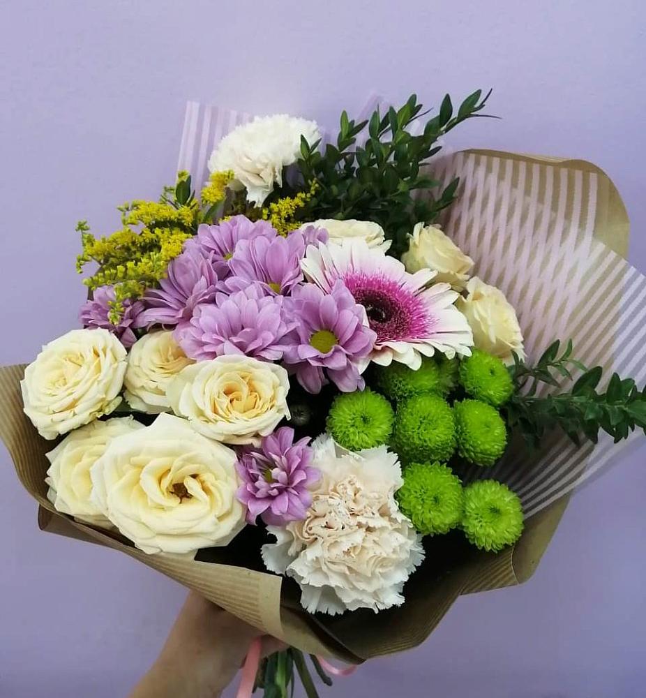 Букет цветов из: Хризантемы, Розы, Гвоздики и Герберы в Пустошу